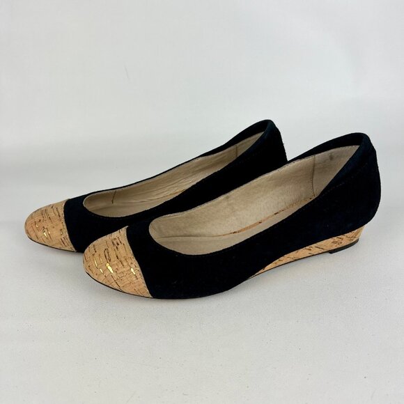 Donald J Pliner Womens Julie Black Suede Ballet Flat Cork Toe Low Wedge size 6.5 - Picture 3 of 15